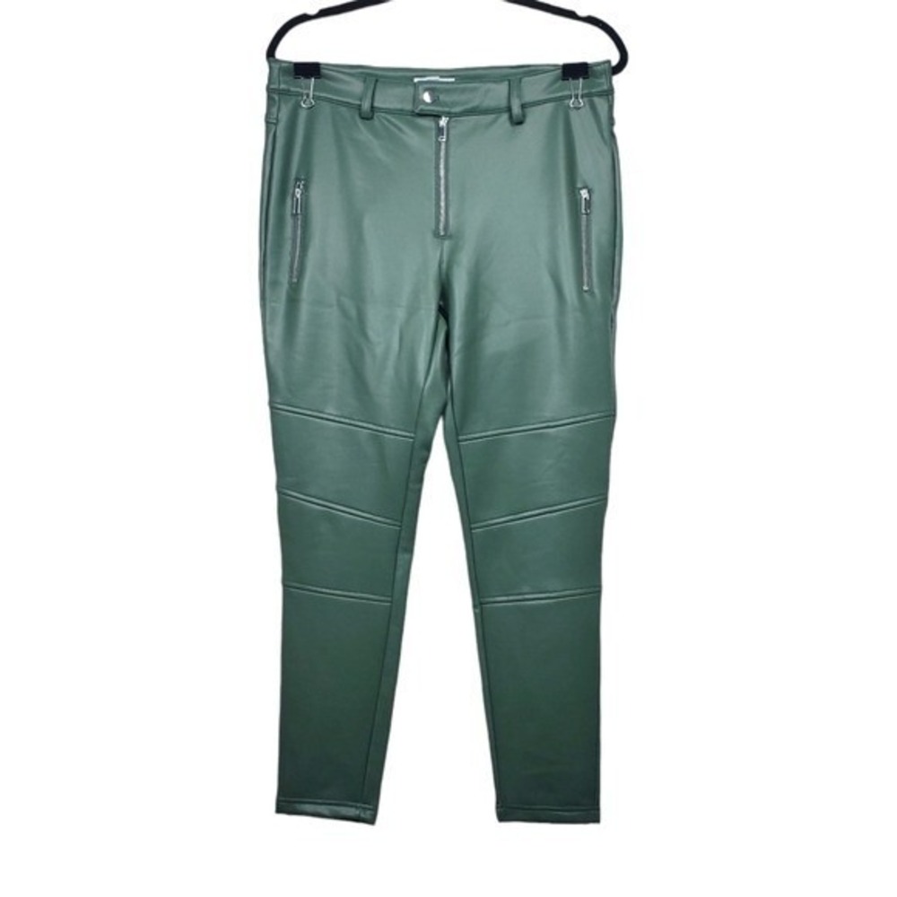 Topshop Womens Green Faux Leather Moto Pants Size 10 NWOT